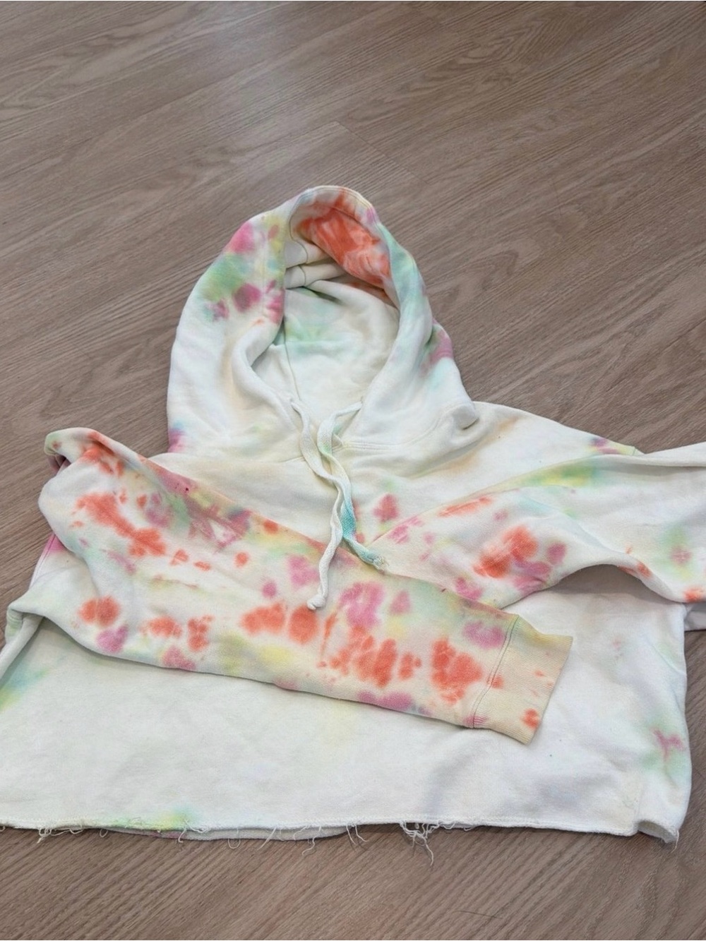 Reformation Pastel Tie-Dye Hoodie in White with Pink, Orange & Green